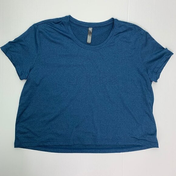 Adidas T Shirt Size XL Laser Pierced Spell Out Logo Crop Tee Blue Short Sleeve - Picture 5 of 9